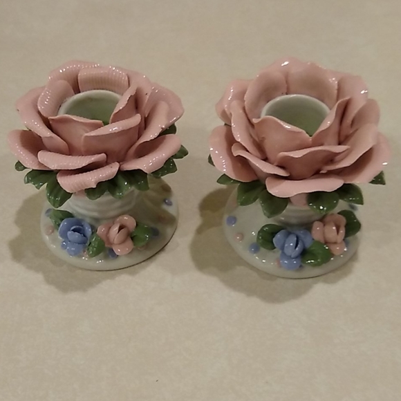 Pink Rose Porcelain Candle Holders